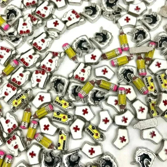 40 pc Mixed Enamel Metal Assorted Floating Charms Bulk Pencil Nursing School Bus - Picture 1 of 5